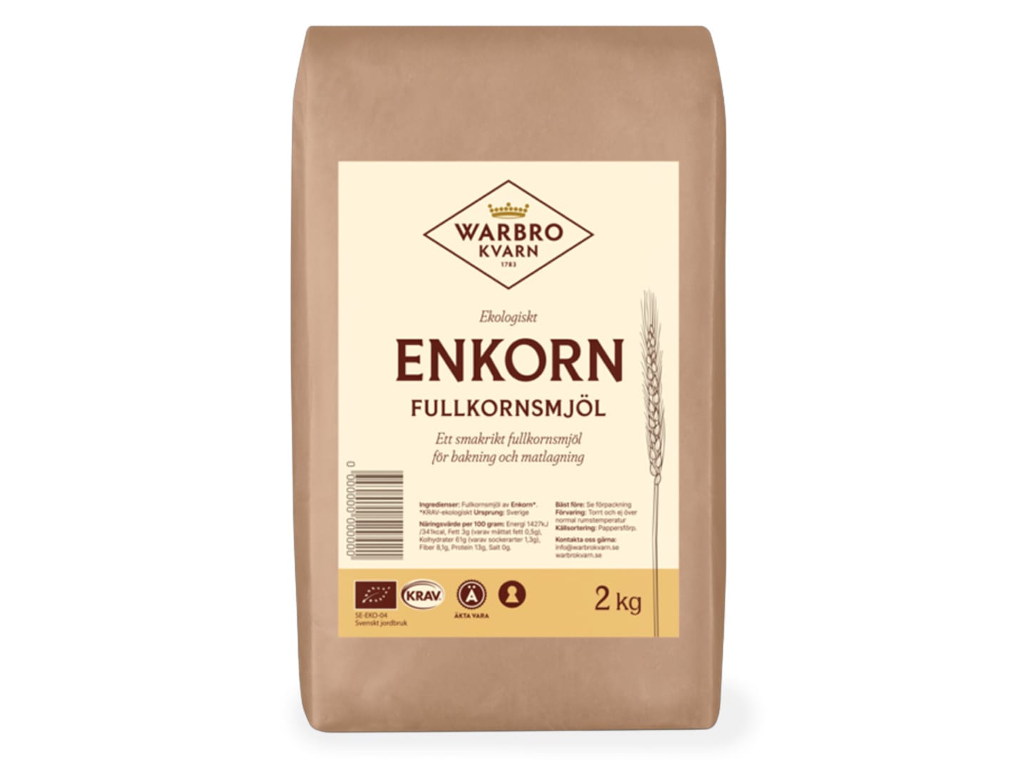 Enkornsmjöl fullkorn KRAV 2kg